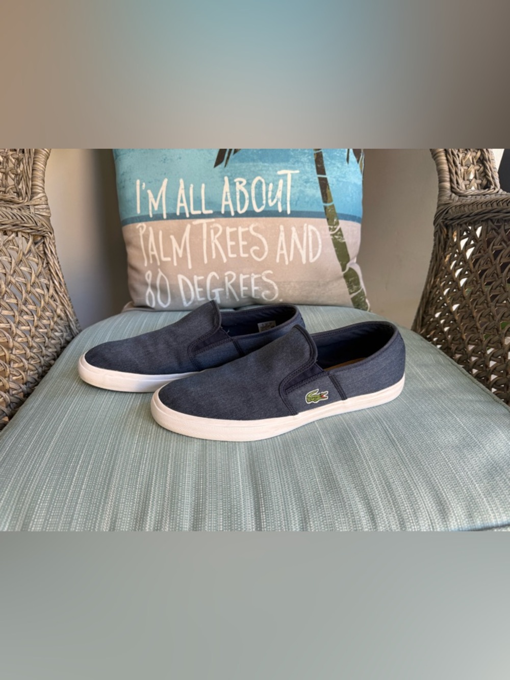 Lacoste Gazon Sport Mens Size 9 Blue Denim Canvas Slip On Casual Shoes